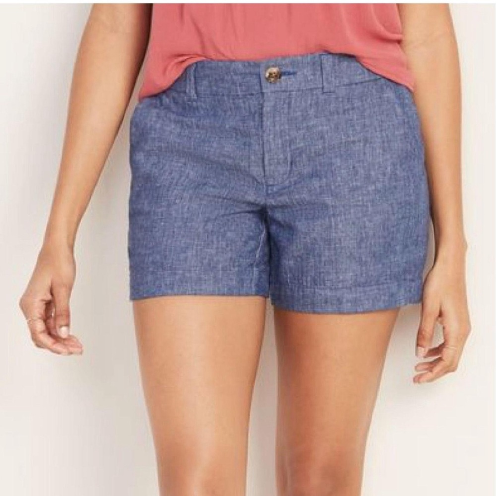 Old Navy Midi Waisted Chambray Linen-Blend Everyday 5” Shorts